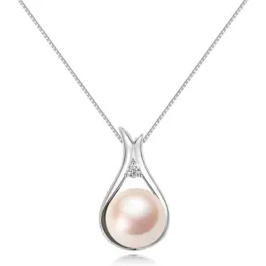 elegant teardrop vase‑shaped pearl pendant necklace, dainty silver zircon accent necklace for women